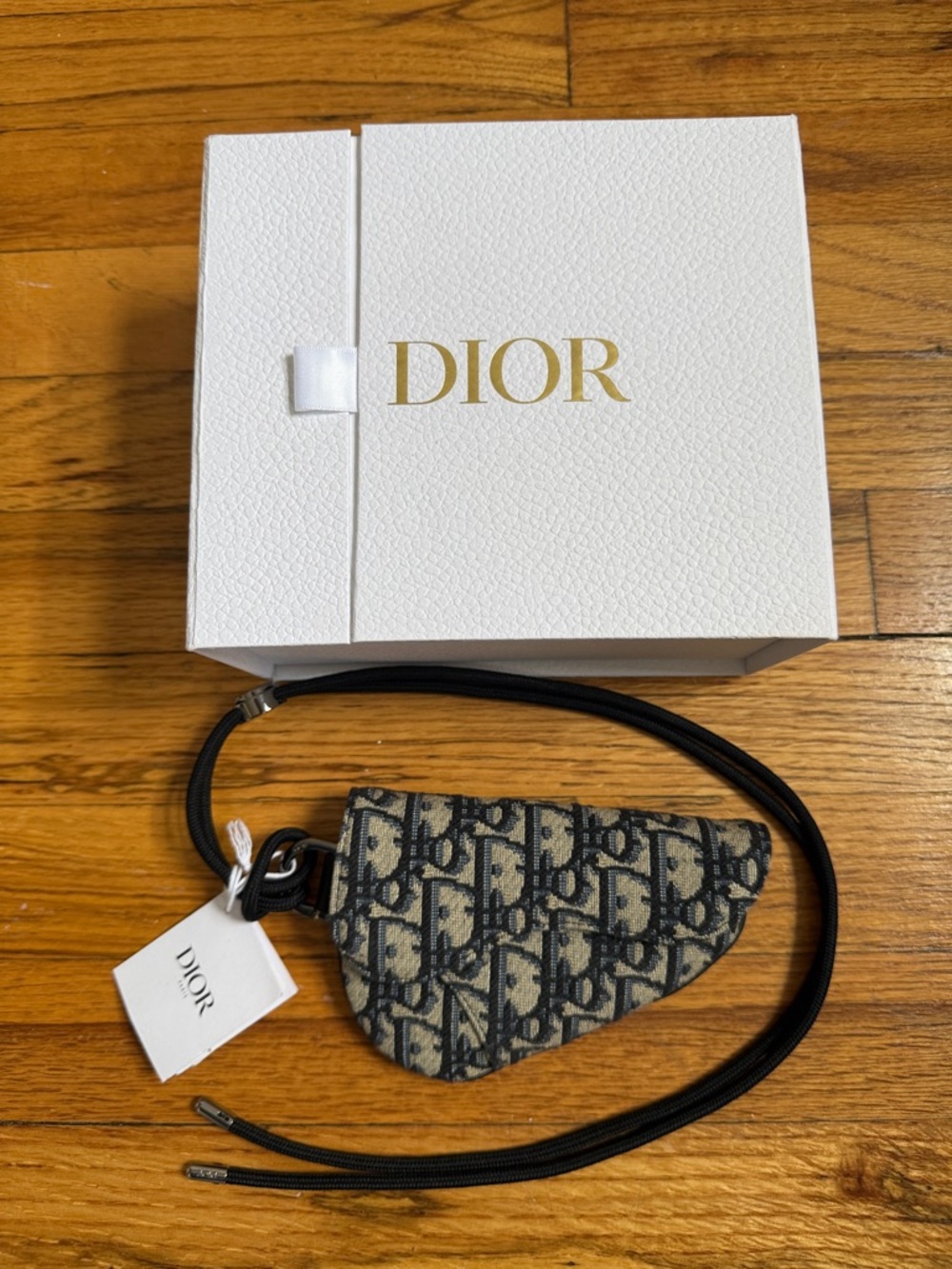 Dior Mini Saddle Pouch in Navy and Beige Oblique Jacquard NWT
